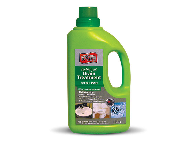 Barrettine Knock Out biological drain treatment in a 1 litre bottle.