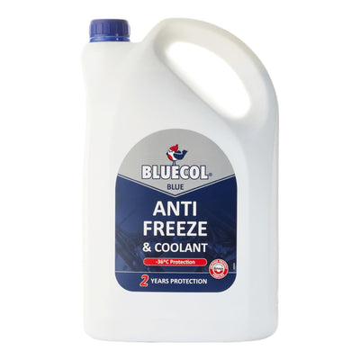 Image of a 5L bottle of Bluecol 2 Year Antifreeze, an essential car engine coolant.
