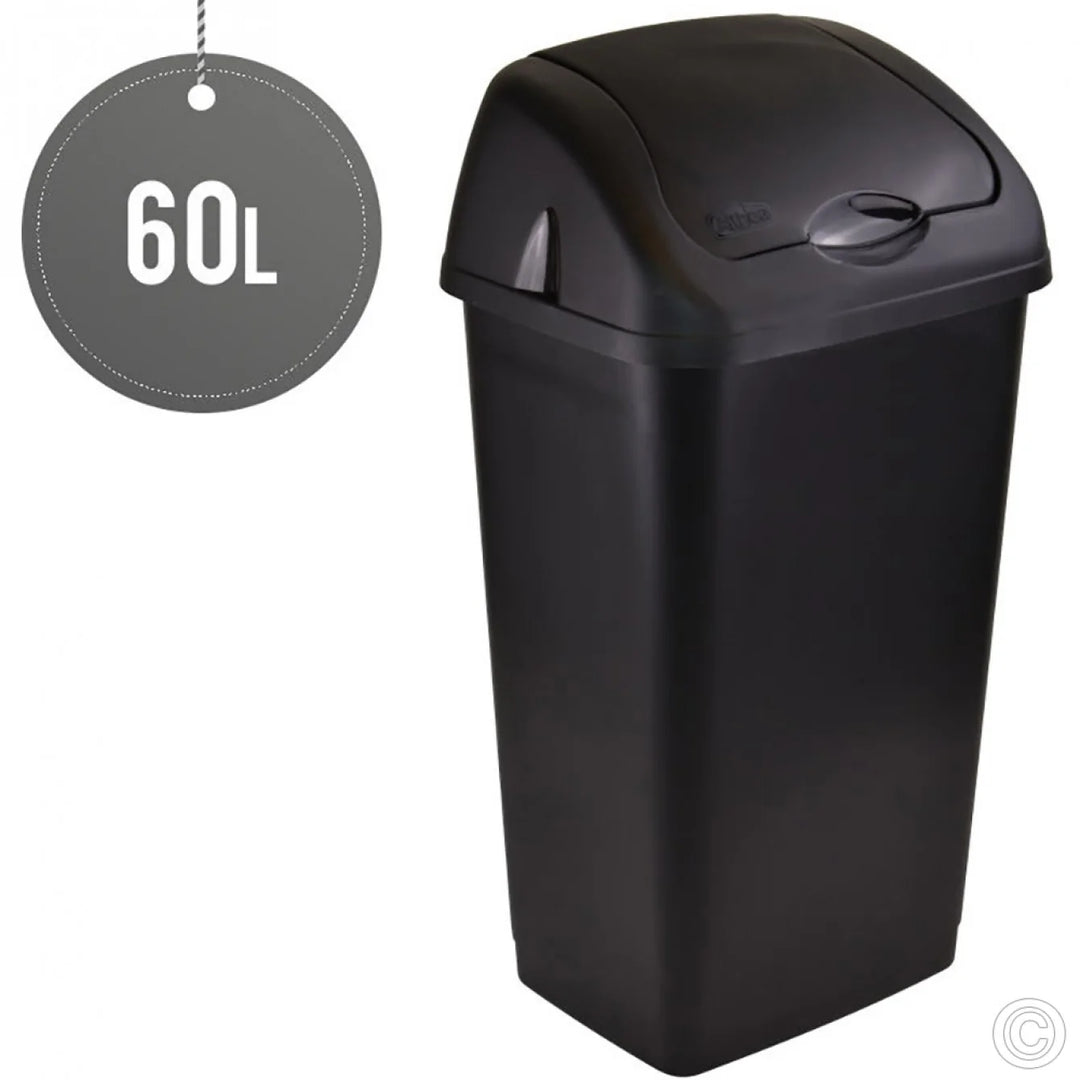 60L Plastic Swing Bin with Removable Swing Lid – Black Kitchen & Home Rubbish Bin