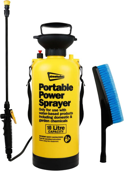 10 Litre Portable Power Sprayer | Pump Action Pressure Washer for Car Cleaning, Garden, Patio, Windows, Weed Killer, Fertilizer & Watering – Multi Purpose Manual Pump Sprayer Kit
