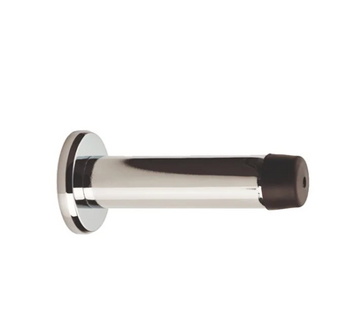 75mm Length wall mounted cylinder doorstop with rose, protecting a wall from door impact.