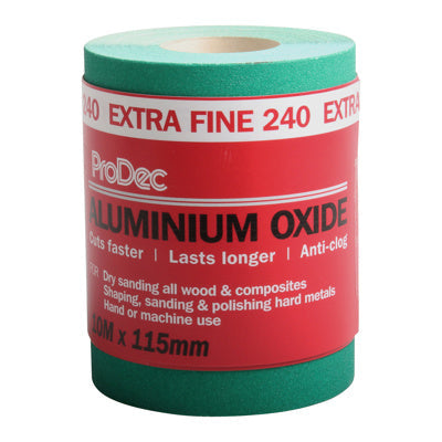 10m x 115mm Green Aluminium Oxide 120 Grit Sandpaper Roll for general-purpose sanding.