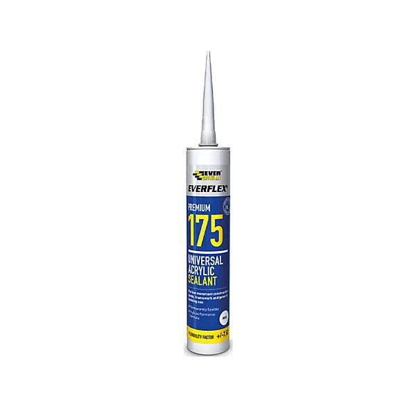 310ml Everbuild Everflex 175 white universal acrylic sealant C3 cartridge for gap filling.