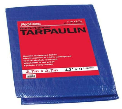 A large 12' x 9' blue tarpaulin for robust outdoor covering and versatile protection.