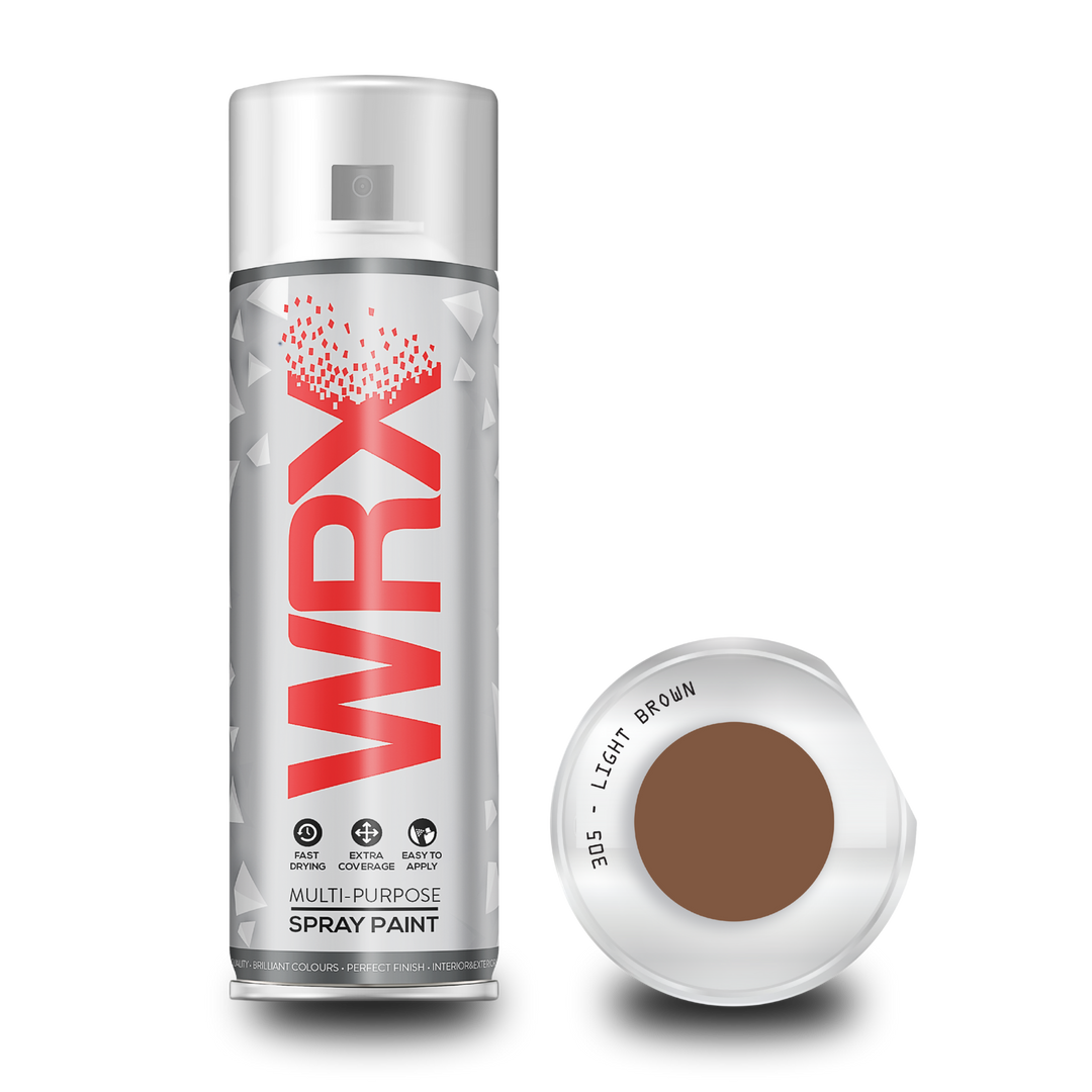Image of WRX 400ml Light Brown 305 spray paint can for multi-surface applications.