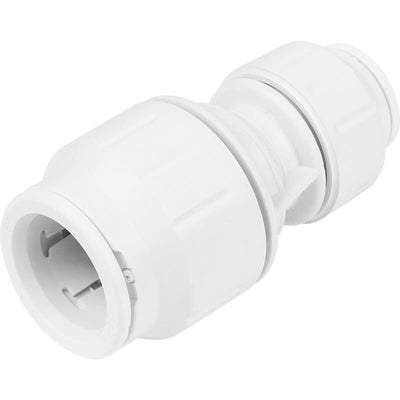 Speedfit 15mm x 12mm reducing coupler for push-fit plumbing pipe connections.