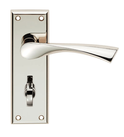 VENTI 57mm polished chrome bathroom lever handle with face-fix backplate and privacy thumbturn.
