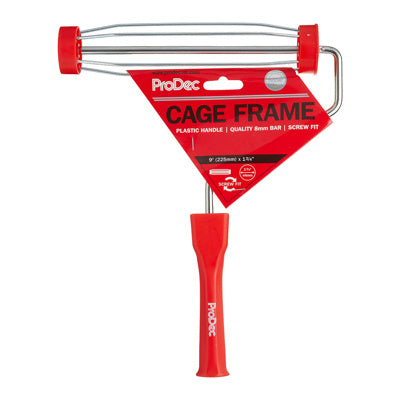 A 9" x 1.75" screw fit plastic handle cage frame for paint rollers.