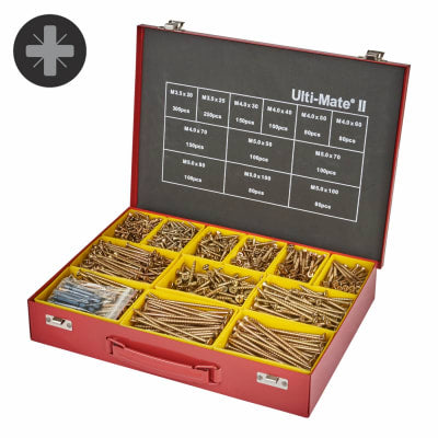 Ulti-Mate Stick-Fit Woodscrews - Metal Case Assortment (1570 Screws)